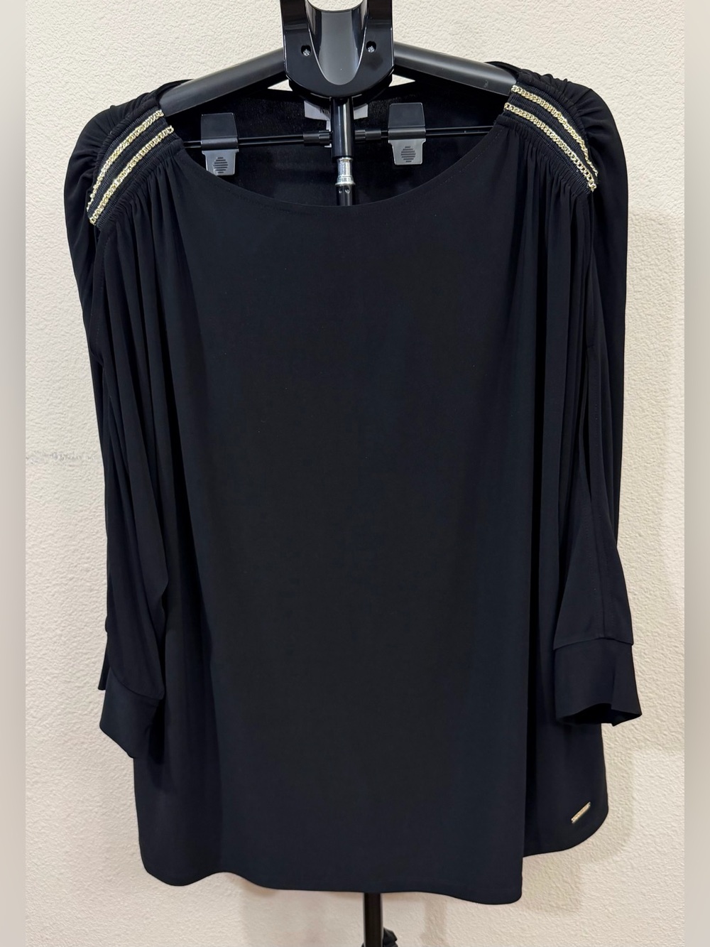 NINE WEST Black Cold Shoulder Blouse Gold Accent | Mobwife Corporate Chic | 3X